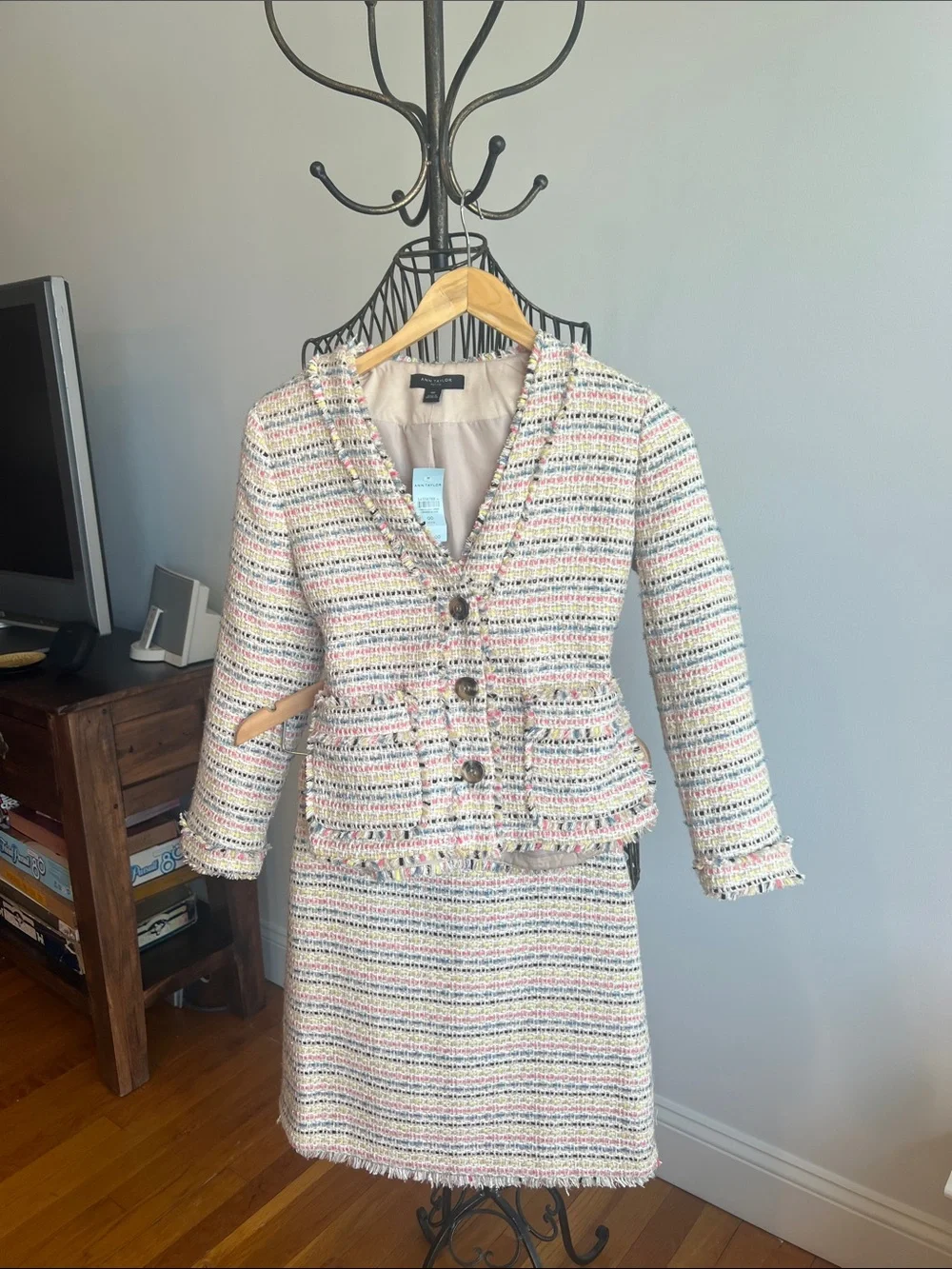 Ann Taylor Pastel Striped Tweed Jacket / Skirt included